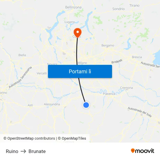 Ruino to Brunate map