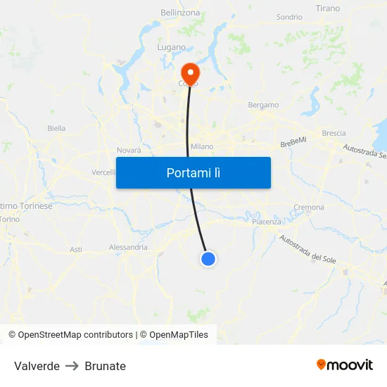 Valverde to Brunate map