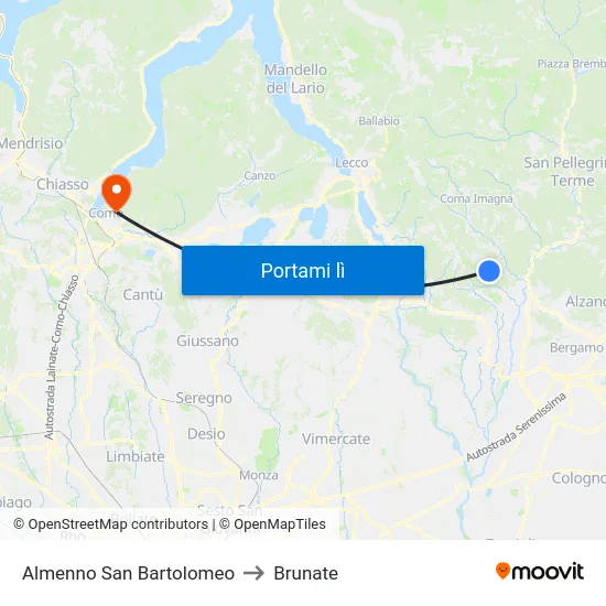 Almenno San Bartolomeo to Brunate map