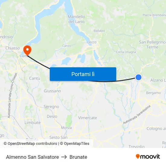 Almenno San Salvatore to Brunate map