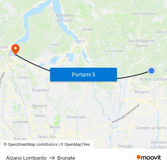 Alzano Lombardo to Brunate map