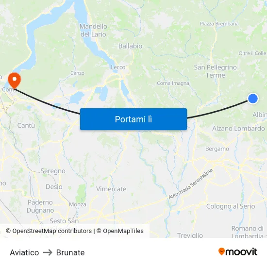 Aviatico to Brunate map