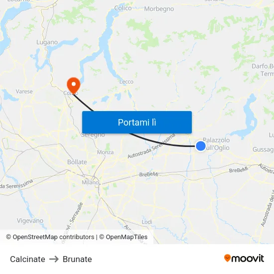 Calcinate to Brunate map