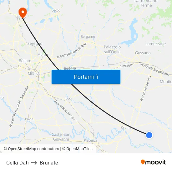 Cella Dati to Brunate map