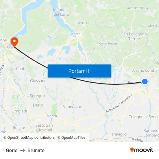 Gorle to Brunate map