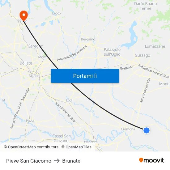 Pieve San Giacomo to Brunate map