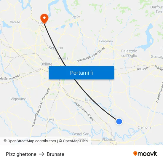 Pizzighettone to Brunate map