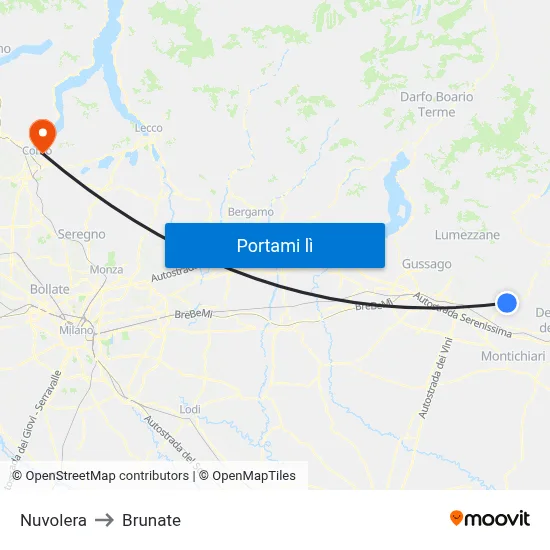 Nuvolera to Brunate map