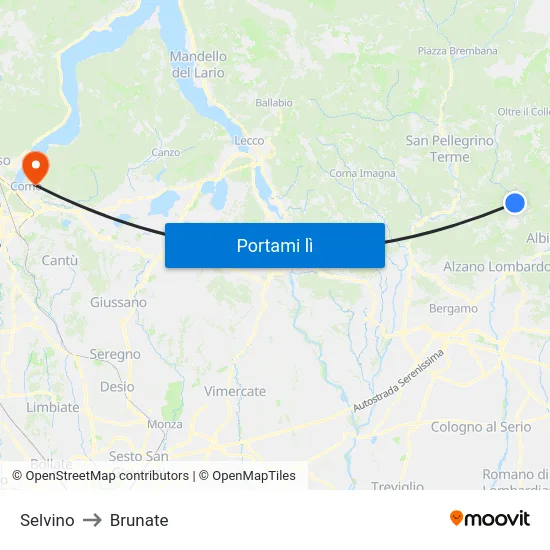 Selvino to Brunate map