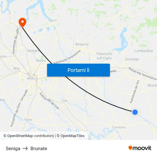 Seniga to Brunate map