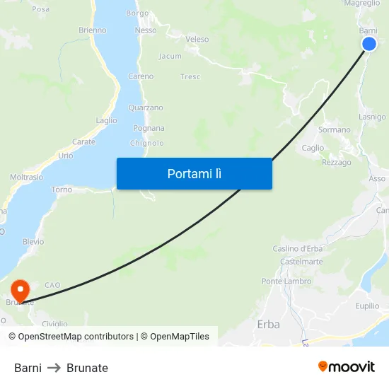 Barni to Brunate map