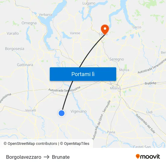 Borgolavezzaro to Brunate map