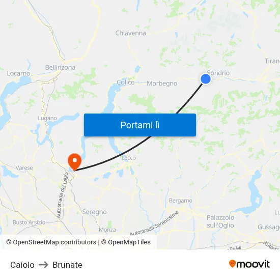 Caiolo to Brunate map