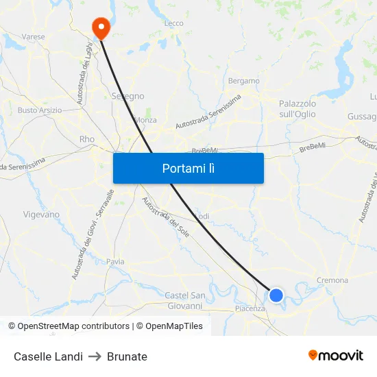 Caselle Landi to Brunate map