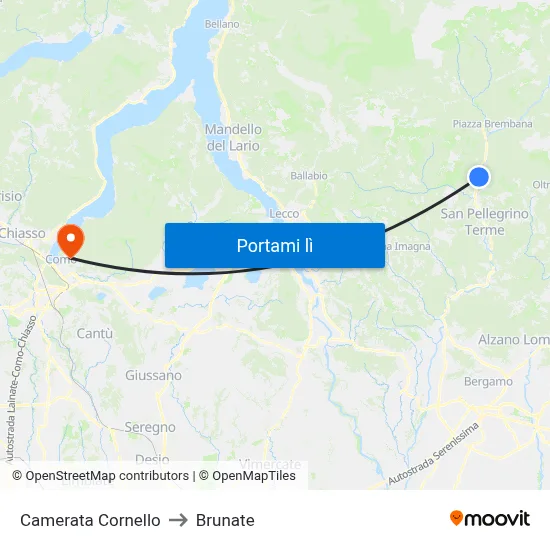 Camerata Cornello to Brunate map