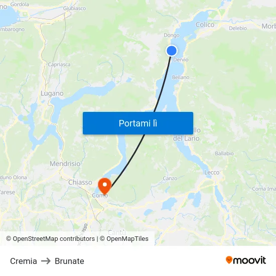 Cremia to Brunate map