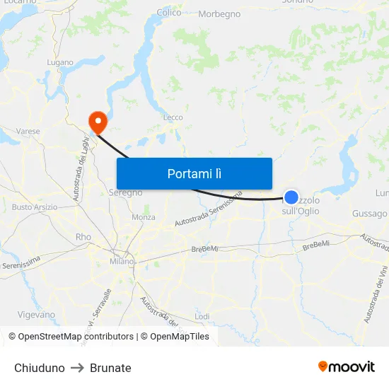 Chiuduno to Brunate map
