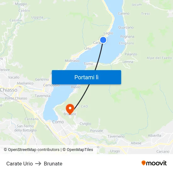 Carate Urio to Brunate map