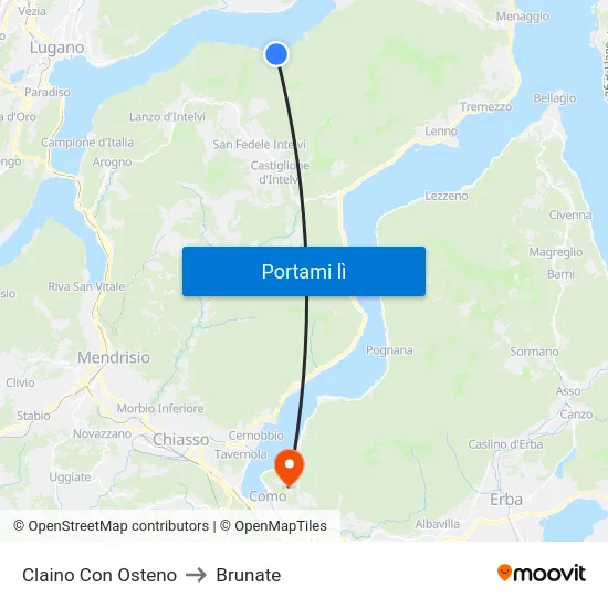 Claino Con Osteno to Brunate map