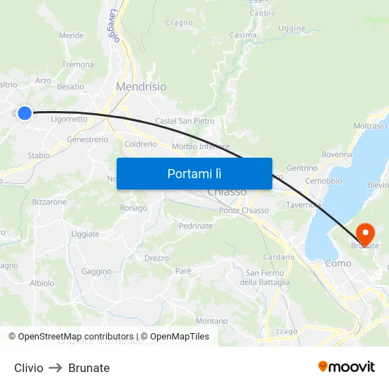 Clivio to Brunate map