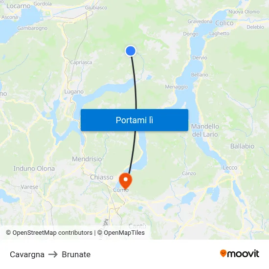 Cavargna to Brunate map