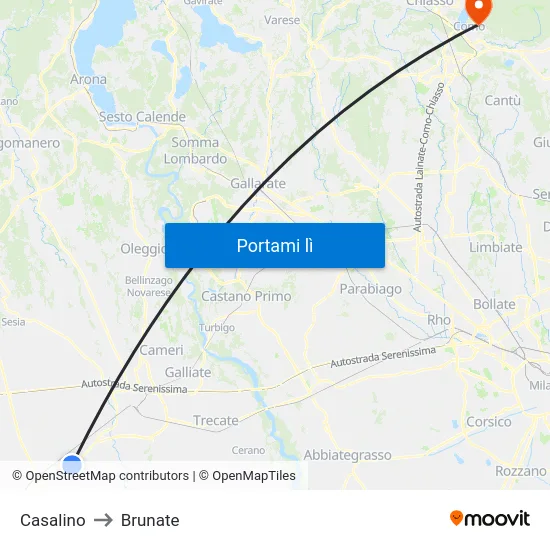 Casalino to Brunate map