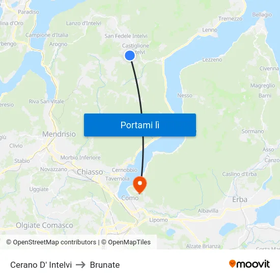 Cerano D' Intelvi to Brunate map
