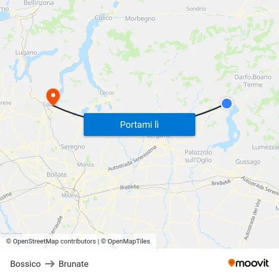 Bossico to Brunate map