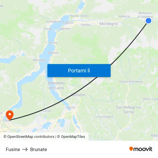 Fusine to Brunate map