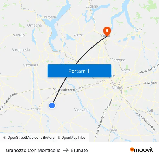 Granozzo Con Monticello to Brunate map