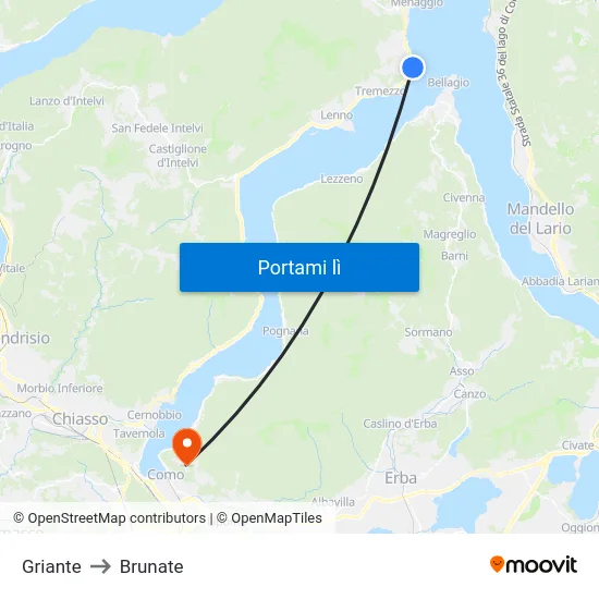 Griante to Brunate map
