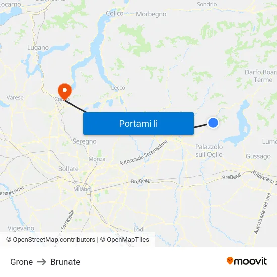 Grone to Brunate map