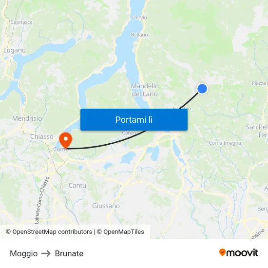 Moggio to Brunate map
