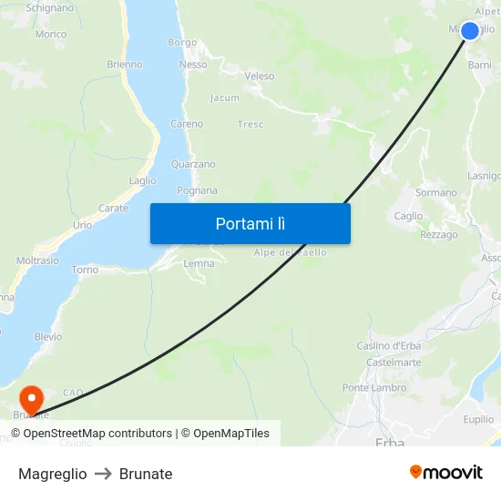 Magreglio to Brunate map