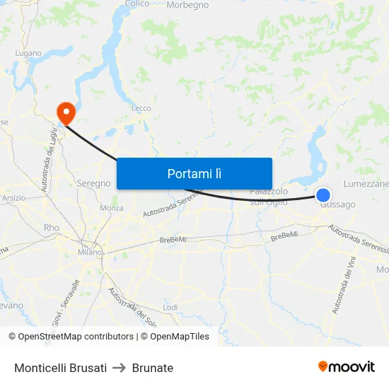 Monticelli Brusati to Brunate map