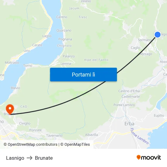 Lasnigo to Brunate map