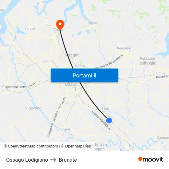 Ossago Lodigiano to Brunate map