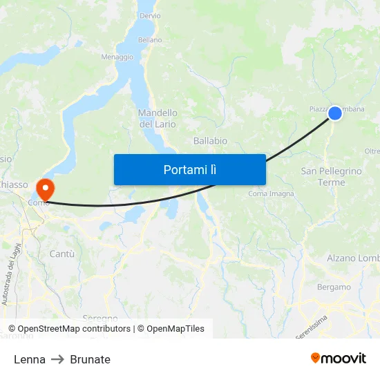 Lenna to Brunate map