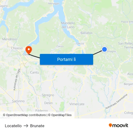 Locatello to Brunate map
