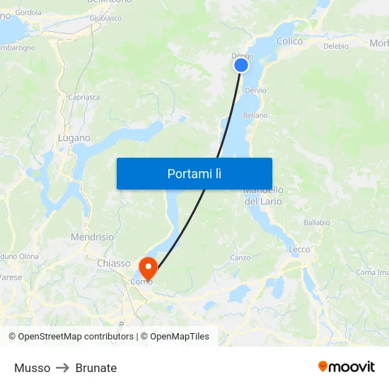 Musso to Brunate map