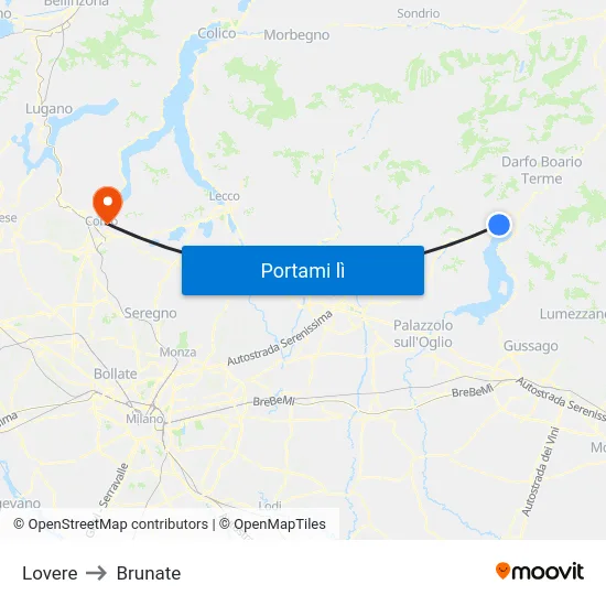 Lovere to Brunate map