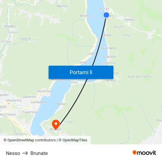 Nesso to Brunate map