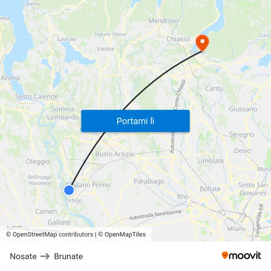 Nosate to Brunate map