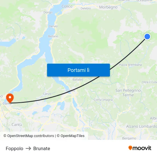 Foppolo to Brunate map