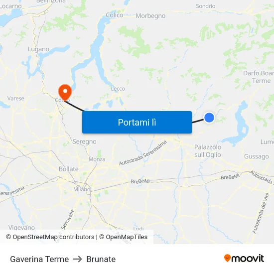 Gaverina Terme to Brunate map