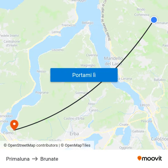 Primaluna to Brunate map