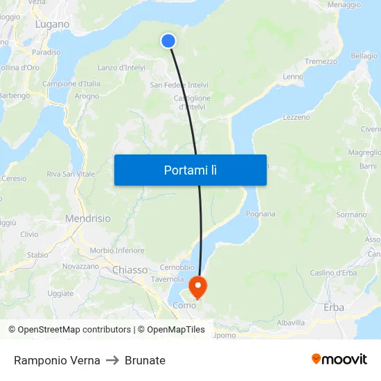 Ramponio Verna to Brunate map