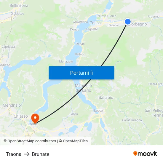 Traona to Brunate map