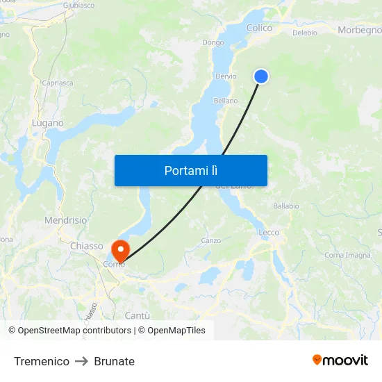 Tremenico to Brunate map