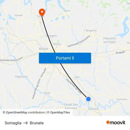 Somaglia to Brunate map